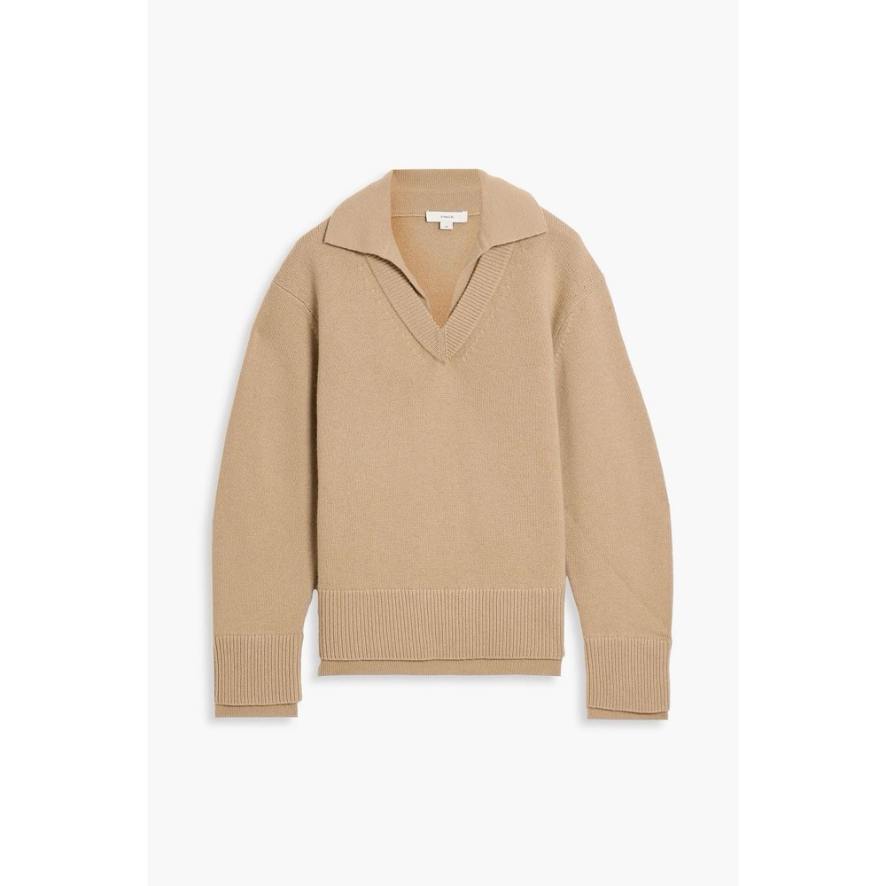 Vince Layered Wool & Cashmere-Blend‎ Polo Sweater Women's Sz s $445 Camel EUC
